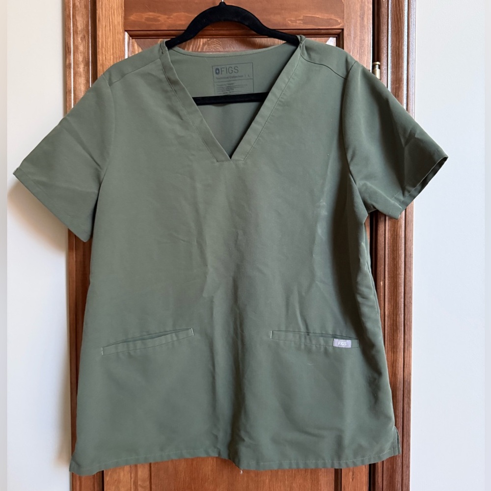 Figs Olive Green V-Neck Scrub Top